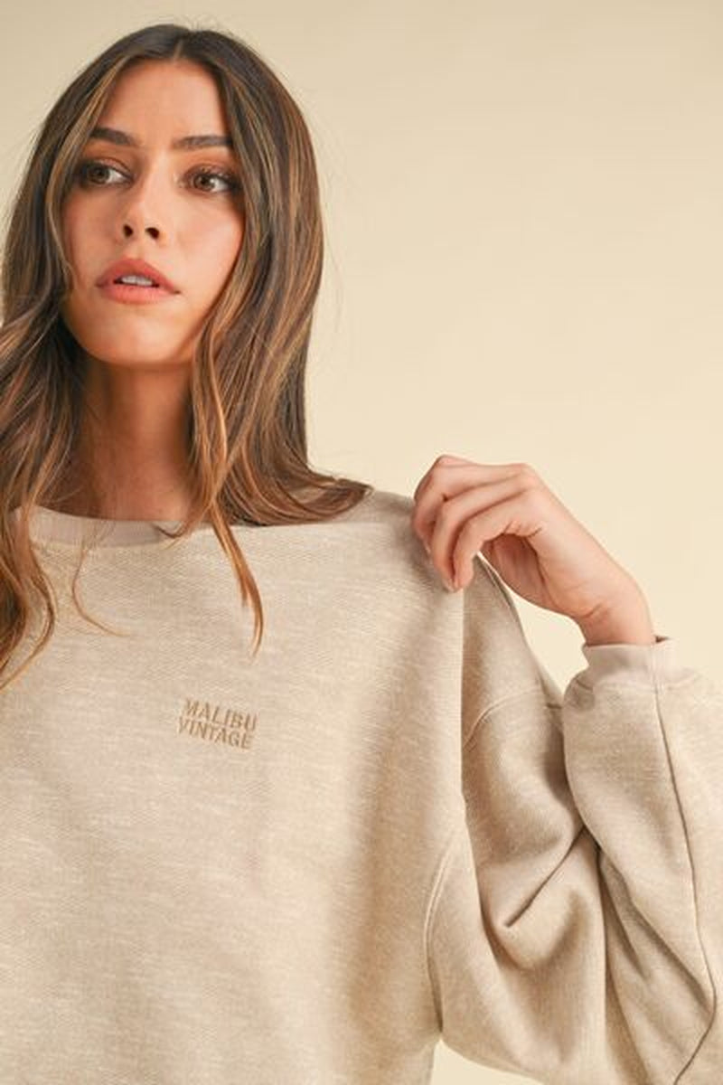 Mable round Neck Letter Embroidery Crop Sweatshirt