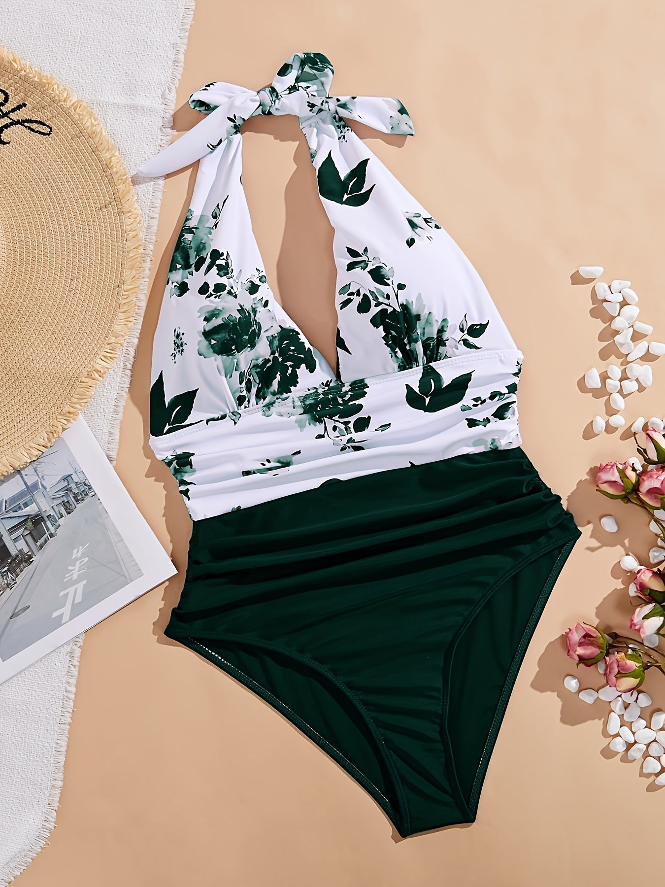 Women's Sexy Three-dimensional Deep V One-piece Swimsuit Flower Print