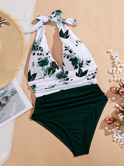 Women's Sexy Three-dimensional Deep V One-piece Swimsuit Flower Print