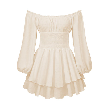 Off-neck Pleated Ruffled Stitching Long Sleeve Casual Jumpsuit