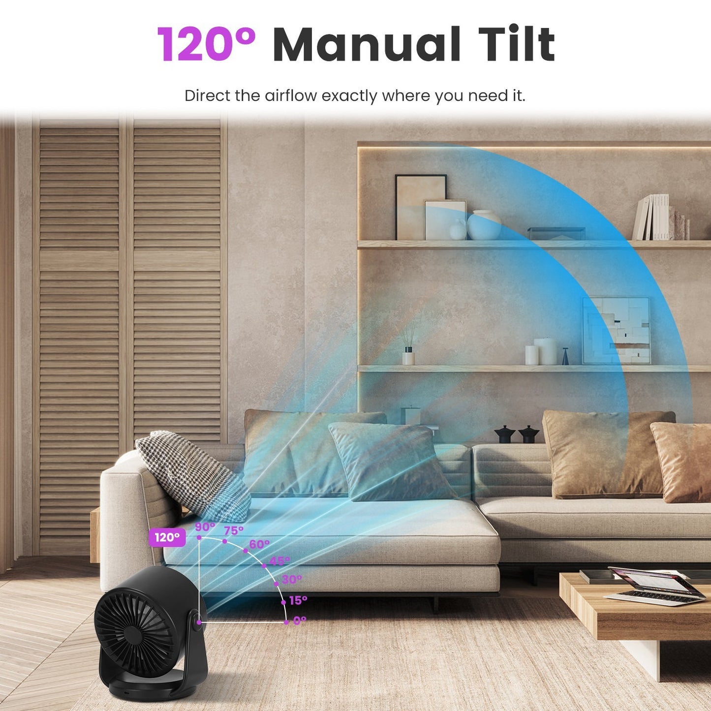 1Pc Desk Fan Battery Operated Wall Mounted Fan Rechargeable Mini Desk Fan With Tilting Angle For Home Office Travel