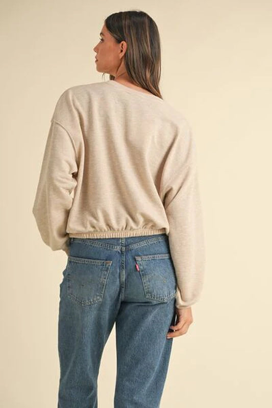 Mable round Neck Letter Embroidery Crop Sweatshirt