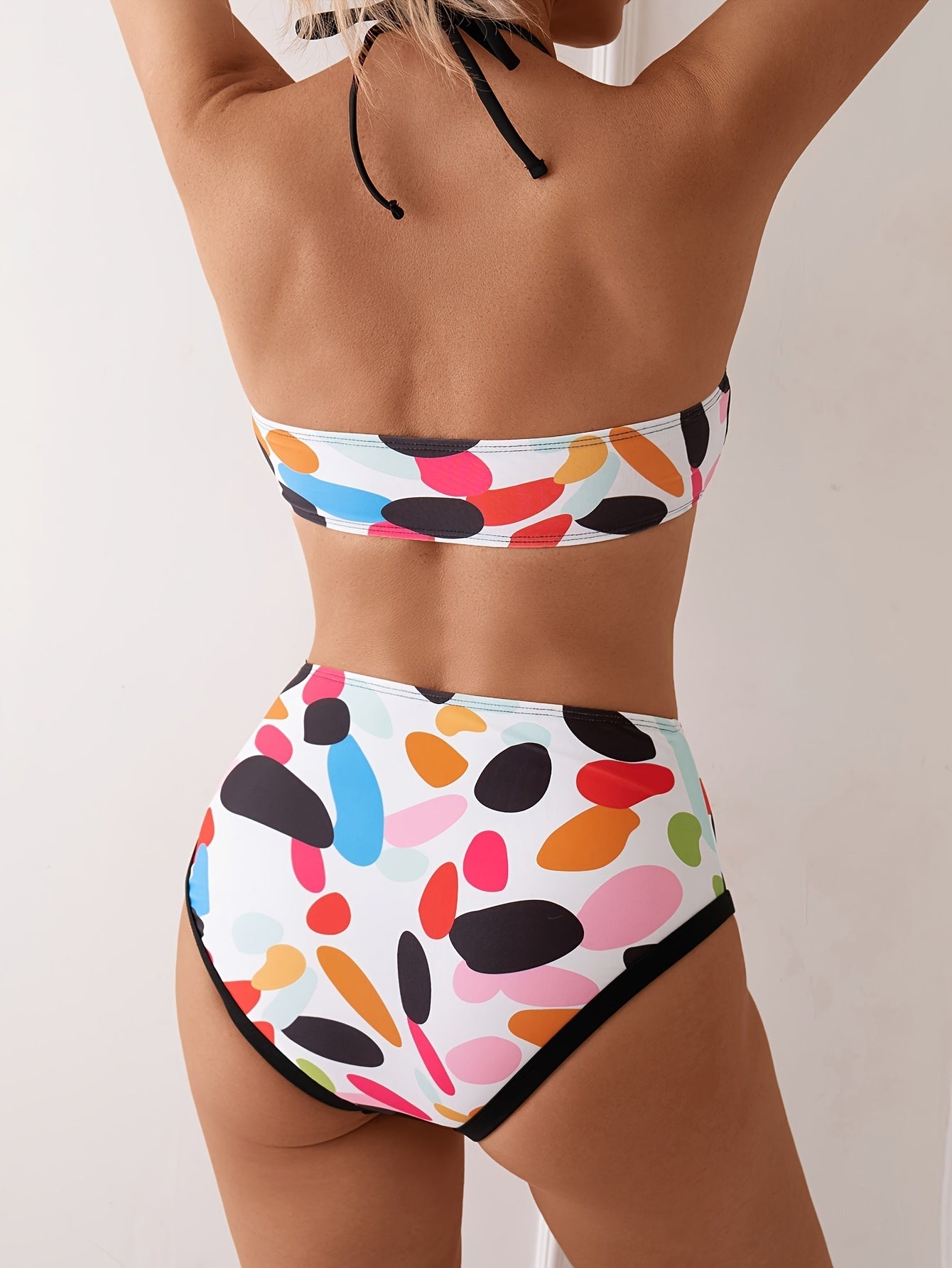 Women's Bikini Set, Sexy Round Ring Neck Tie, Random Print Swimsuit