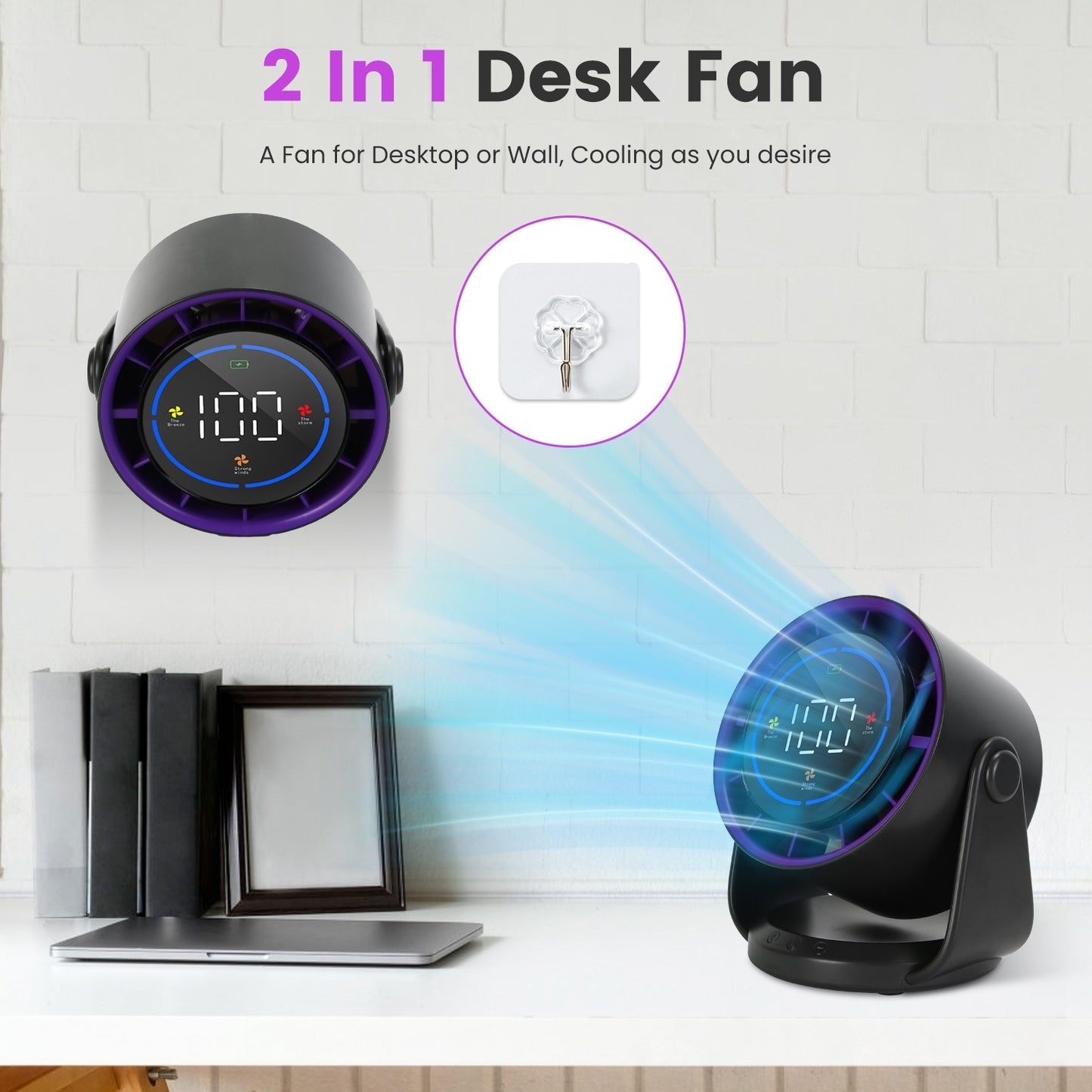 1Pc Desk Fan Battery Operated Wall Mounted Fan Rechargeable Mini Desk Fan With Tilting Angle For Home Office Travel