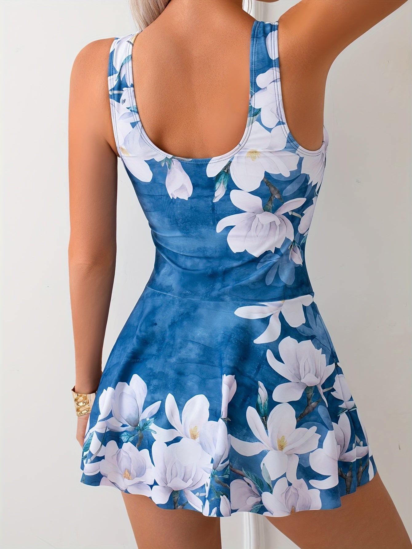 One-piece Swimsuit Vest Skirt Asymmetrical, Vacation Style Swimsuit