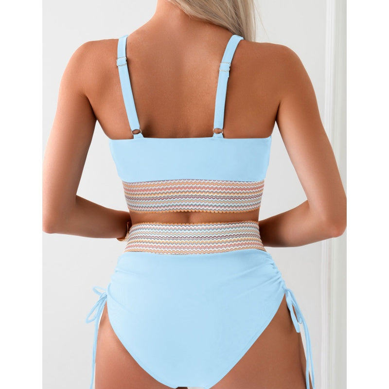 Women's High Waisted Bikini Sets Two Piece Tummy Control Swimsuit Color Block Bathing Suits