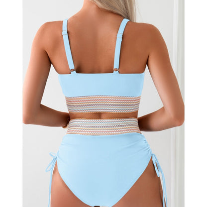 Women's High Waisted Bikini Sets Two Piece Tummy Control Swimsuit Color Block Bathing Suits