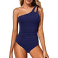 Women's Tummy Control One Piece Swimsuit, One Shoulder Full Coverage Bathing Suit