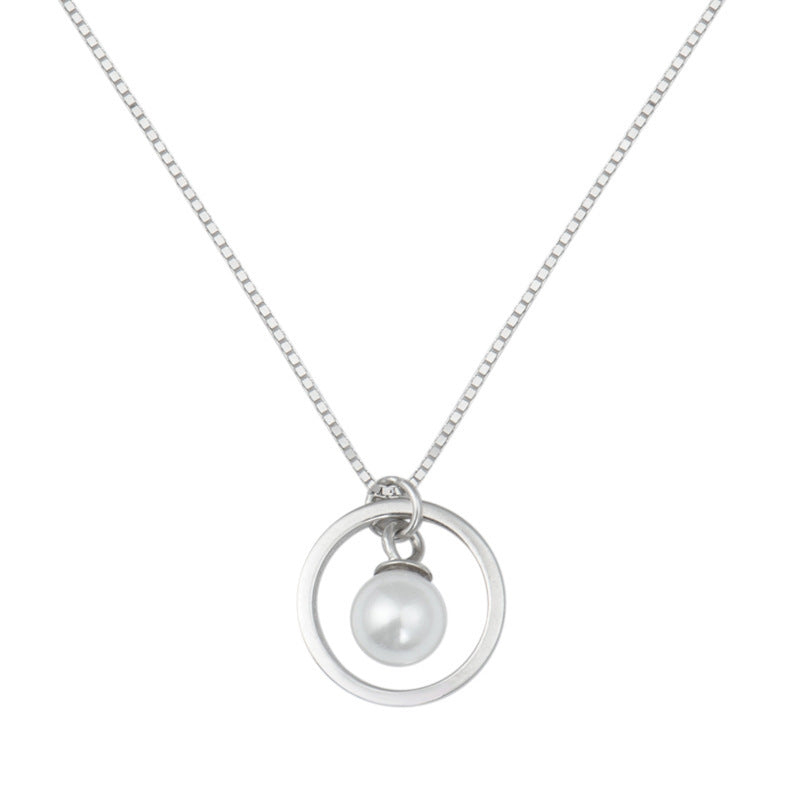 S925 sterling silver circle pearl necklace