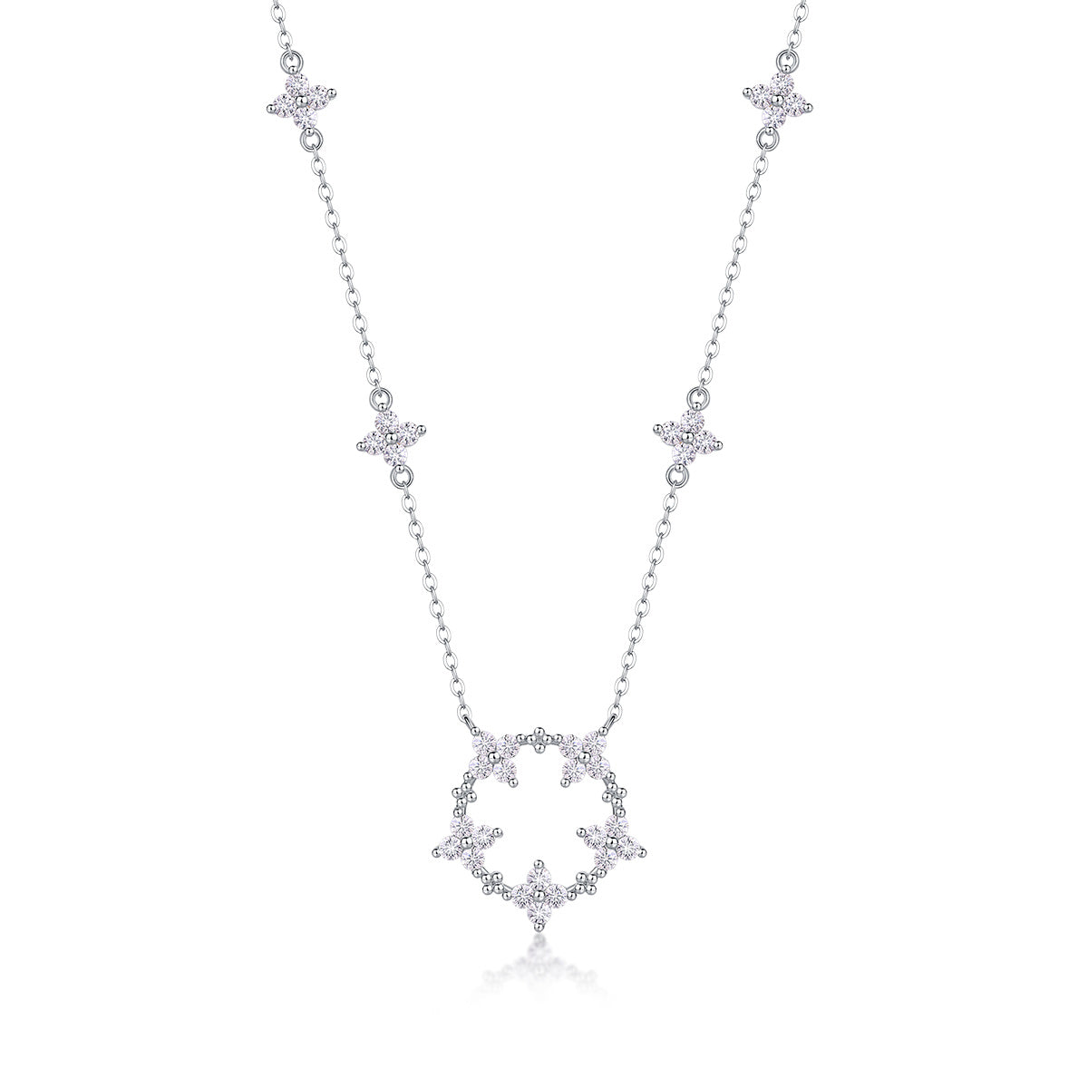 Iris Flower Luxurious Fashion Diamond Pendant Necklace Set With Mosan Diamond Silver Ornaments