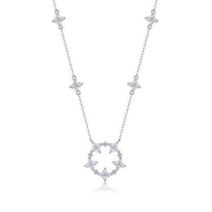 Iris Flower Luxurious Fashion Diamond Pendant Necklace Set With Mosan Diamond Silver Ornaments