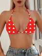 Women's Sexy V Triangle Red Love Print Bikini Top
