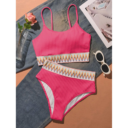 Women's Bikini Set Two Piece Swimsuits High Waisted Scoop Neck Spaghetti Adjustable Straps Textured