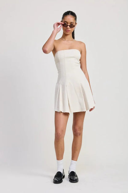 STRAPLESS MINI RUFFLE DRESS