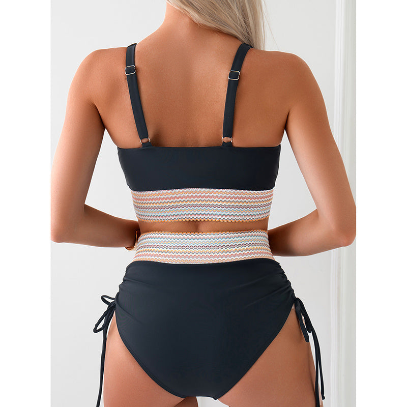 Women's High Waisted Bikini Sets Two Piece Tummy Control Swimsuit Color Block Bathing Suits