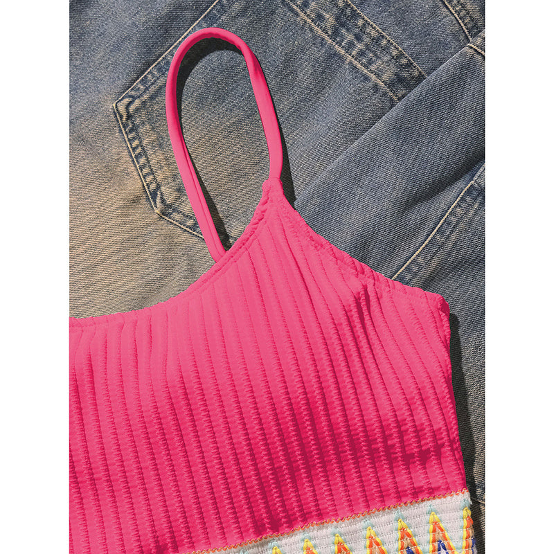 Women's Bikini Set Two Piece Swimsuits High Waisted Scoop Neck Spaghetti Adjustable Straps Textured