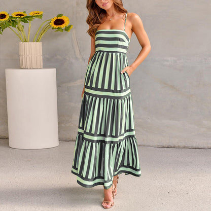 Long Dress with Pockets Fashion Square Neck Backless Dresses for Beach Vacation