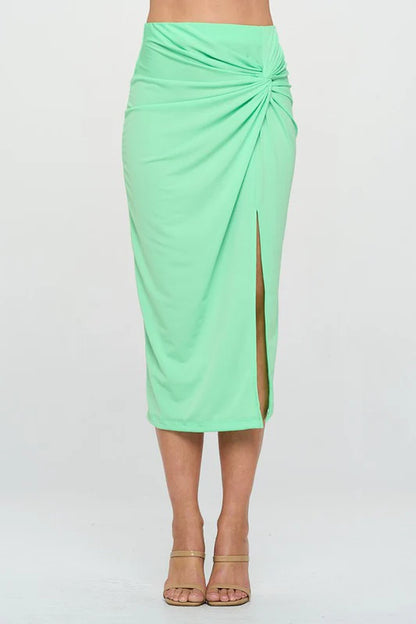 Made in USA Midi Skirt with Front Knot and Slit