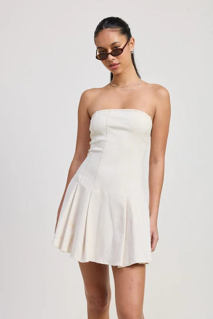 STRAPLESS MINI RUFFLE DRESS
