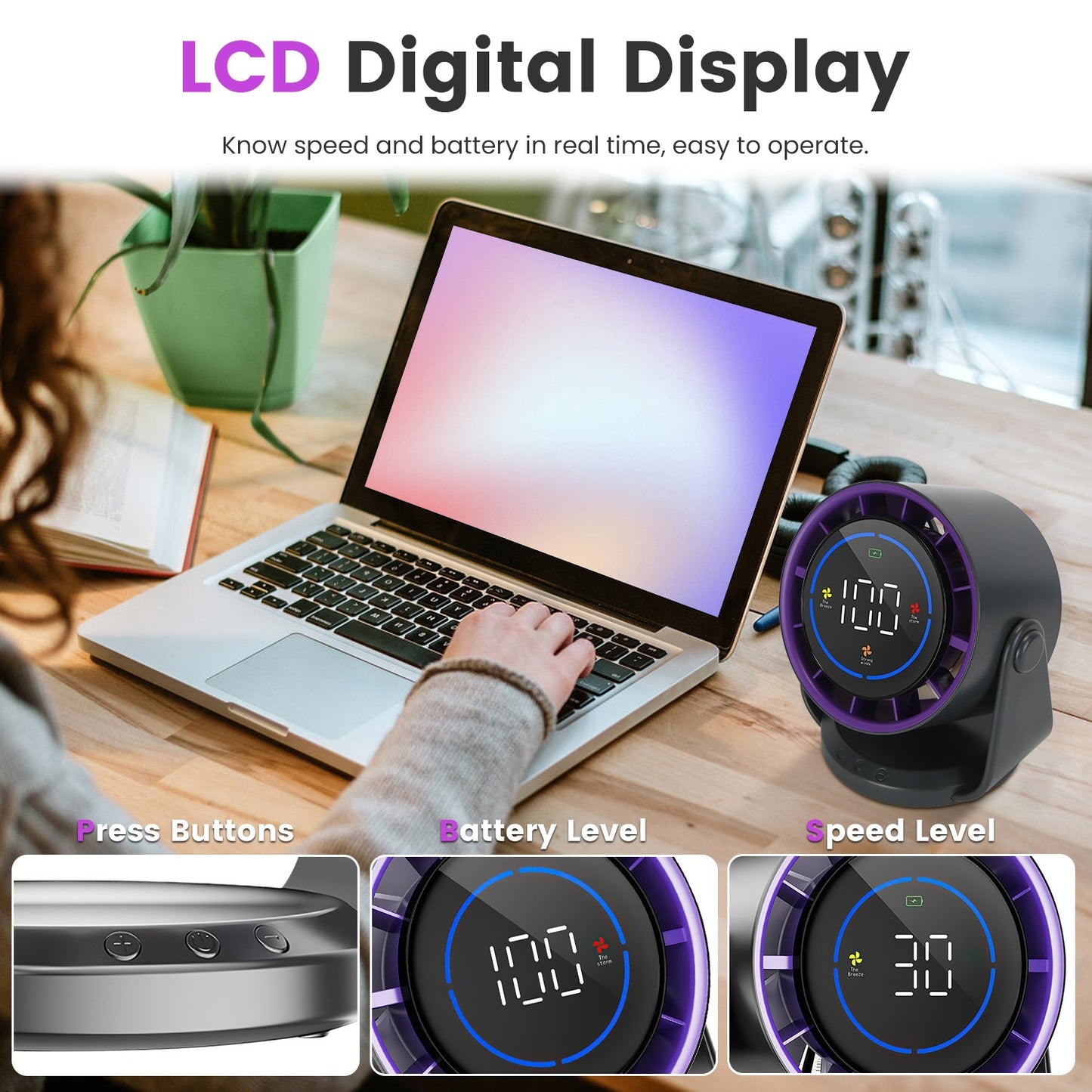 1Pc Desk Fan Battery Operated Wall Mounted Fan Rechargeable Mini Desk Fan With Tilting Angle For Home Office Travel