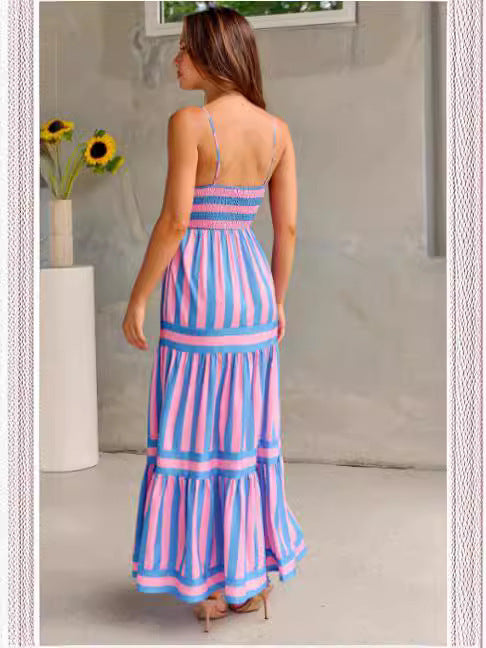 Long Dress with Pockets Fashion Square Neck Backless Dresses for Beach Vacation