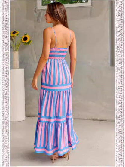 Long Dress with Pockets Fashion Square Neck Backless Dresses for Beach Vacation