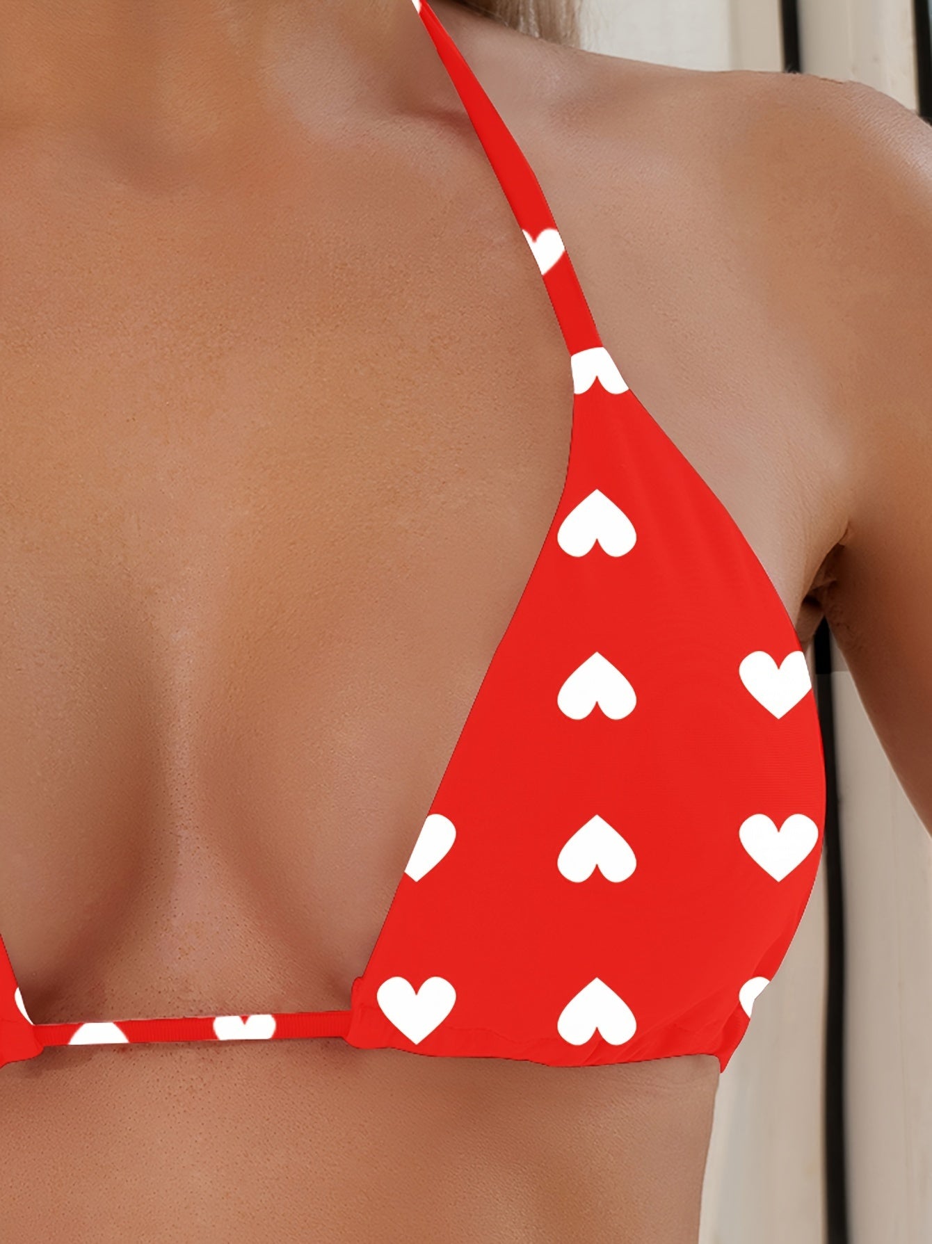 Women's Sexy V Triangle Red Love Print Bikini Top