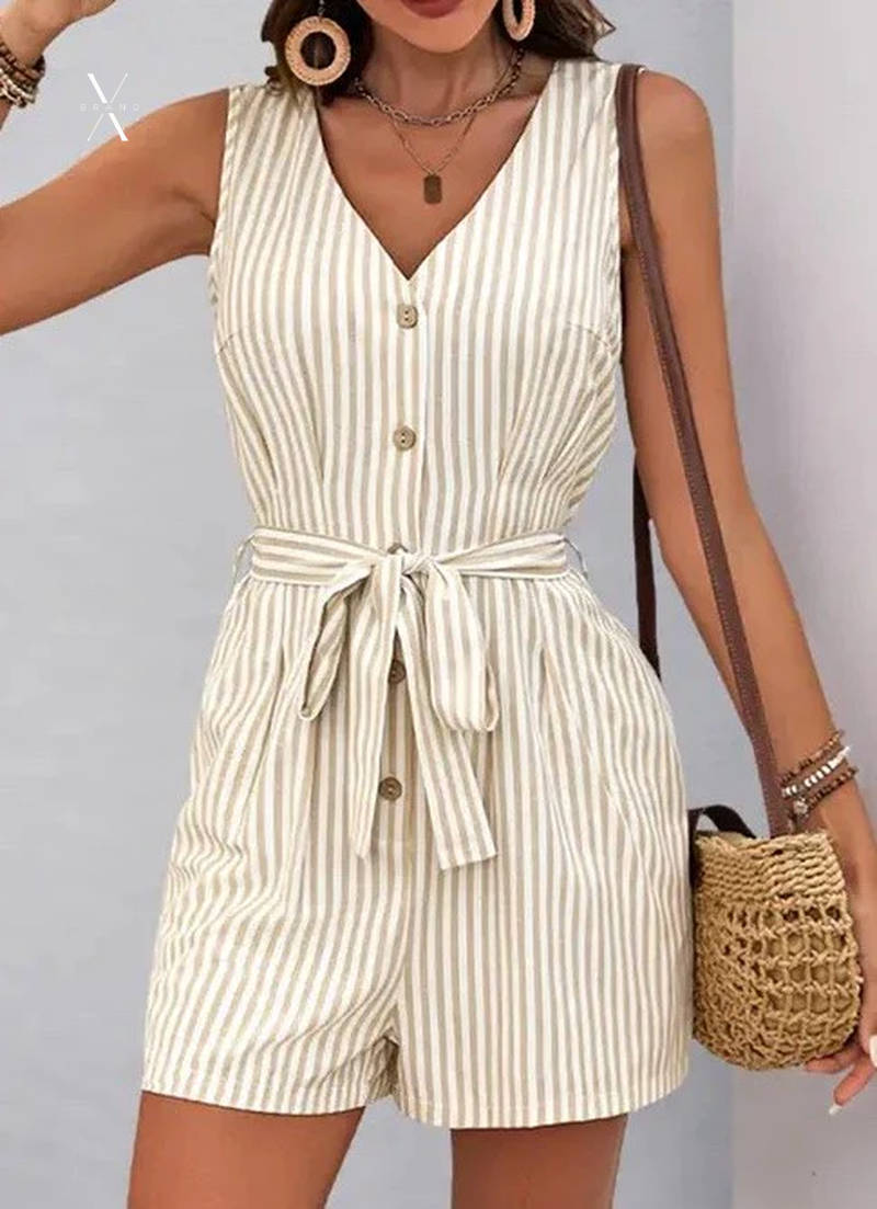 Sleeveless Striped Tie-Waist Romper