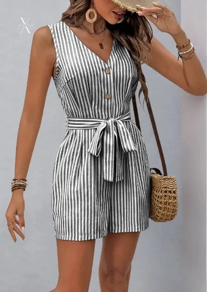 Sleeveless Striped Tie-Waist Romper
