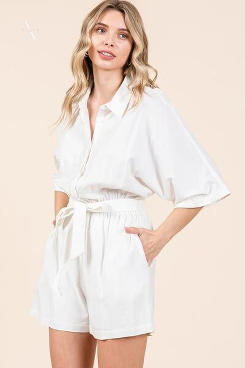 Mittoshop Tie Waist Half Sleeve Romper