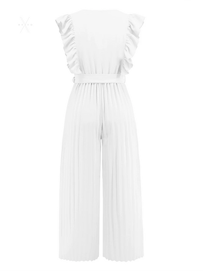 Ruffled Surplice Cap Sleeve Jumpsuit